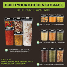 Load image into Gallery viewer, Top 3 Airtight Food Storage Containers – Pack Of 3 x 0.8L Plastic Storage Jars With 1 Marker, 10 Pantry Labels and 6 Measuring Spoons – For Flour, Cereals, Grains, Sugar, Nuts (Pack of 3 x0.8L)
