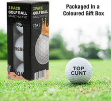 Load image into Gallery viewer, Pack of 3 Golf Balls Rude Funny Horrible Novelty Joke Gift For Men Golfers
