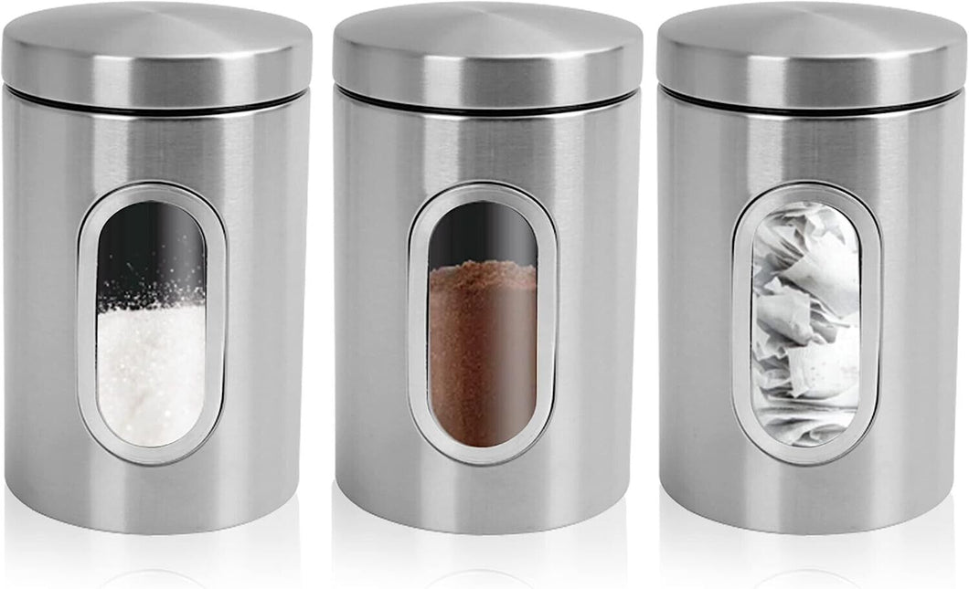 Set of 3 Tea Coffee Sugar Kitchen Storage Canisters Jars Pots Containers Tins UK