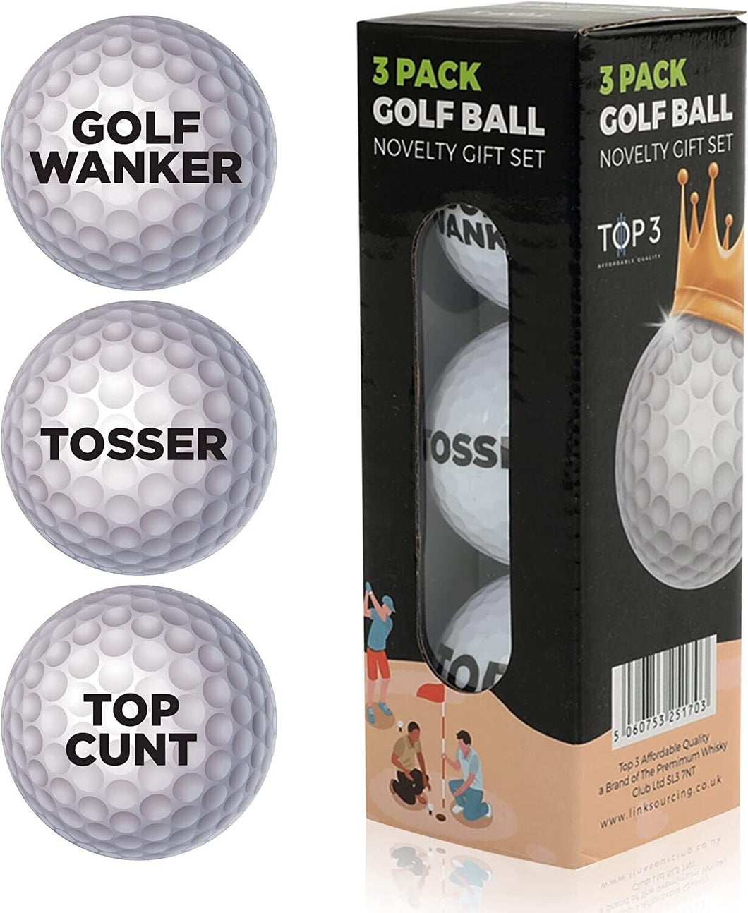 Pack of 3 Golf Balls Rude Funny Horrible Novelty Joke Gift For Men Golfers