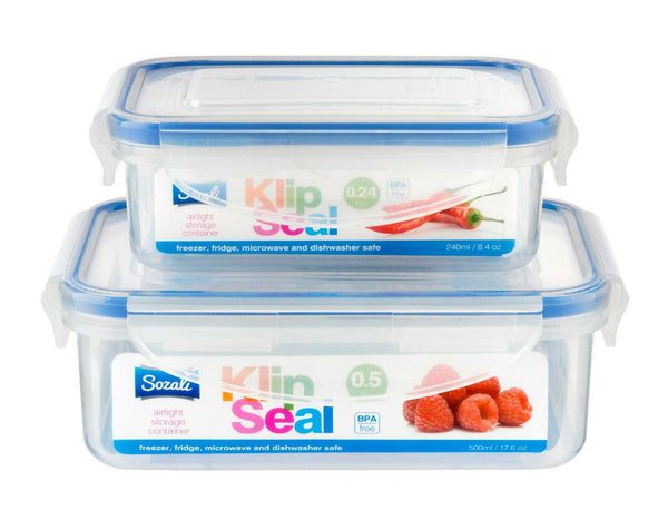 2 x Plastic Food Storage Containers Airtight Clip Lock Lock Kitchen 500 + 240ml  loading=