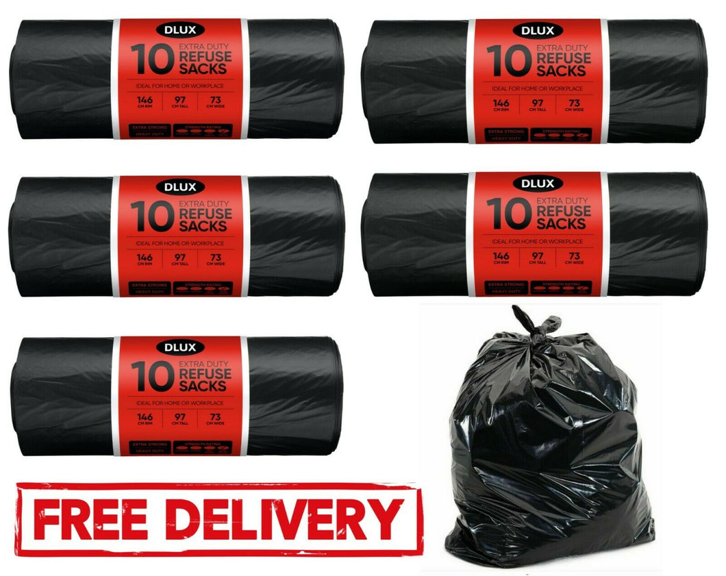 50 x EXTRA STRONG HEAVY DUTY BLACK BIN LINERS RUBBISH BAGS WASTE REFUSE SACKS