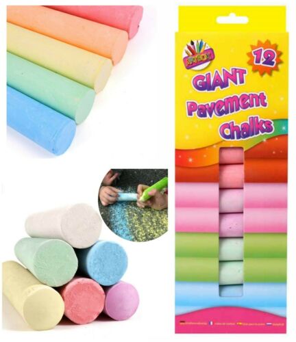 12 x Jumbo Coloured Chalk Chunky Pavement Outdoor Board Floor Art Draw Home Kids