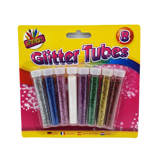 Glitter Tubes 8 Assorted Colours Art Crafts School Kids Children DIY Scrapbook