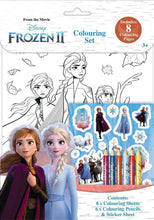 Load image into Gallery viewer, Frozen 2 Colouring Set Art &amp; Craft Pencils &amp; Stickers Travel Activity Book Gift
