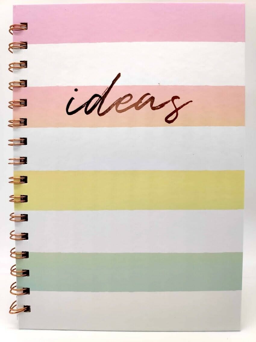 Rose Gold Pastel Stripes 'IDEAS' A5 Spiral Bound Twin Wire Hard Cover Notebook