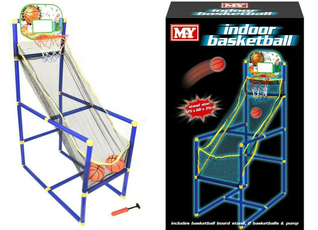 New Kids Indoor Outdoor Arcade Style Basketball Stand With Net Hoop Balls Pump