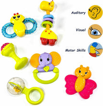 Load image into Gallery viewer, 6 Pack Baby Toddler Newborn Rattles Teether Soothing Easy Grip Textured Toy 3m+
