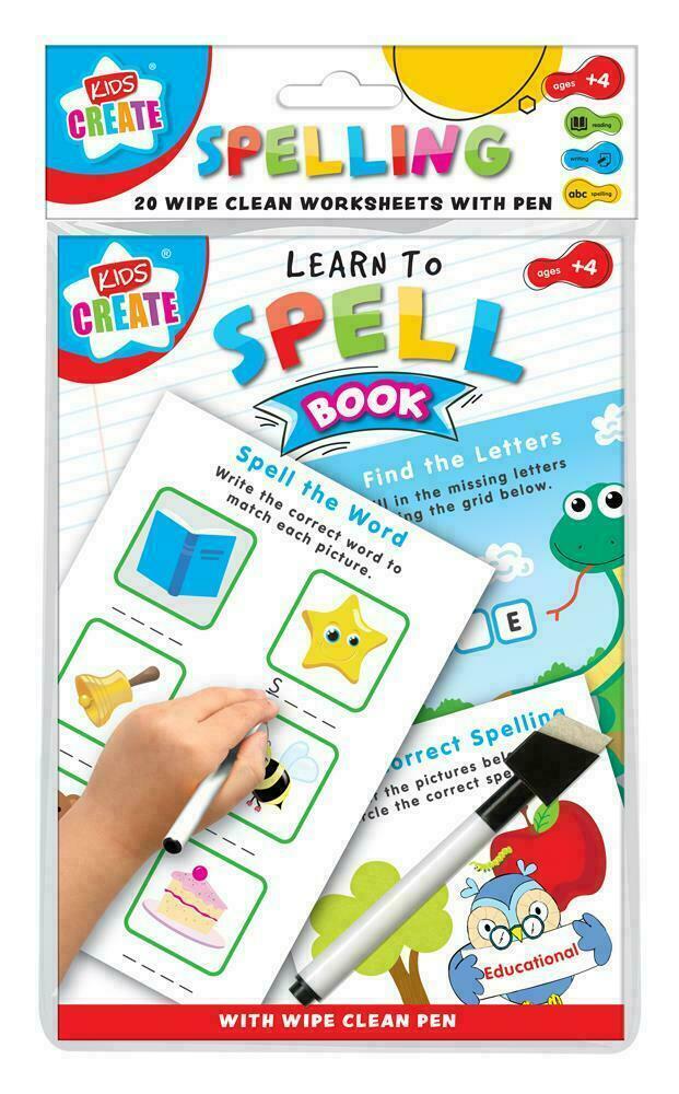 Learn To Spell Wipe Clean Educational Early Learning Book School Kids With Pen