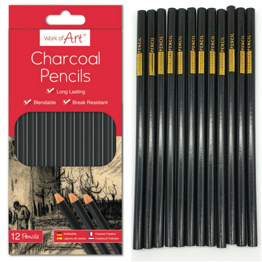 12 x Artist Charcoal Pencils Set For Drawing Sketching Shading Draw Tones Shades