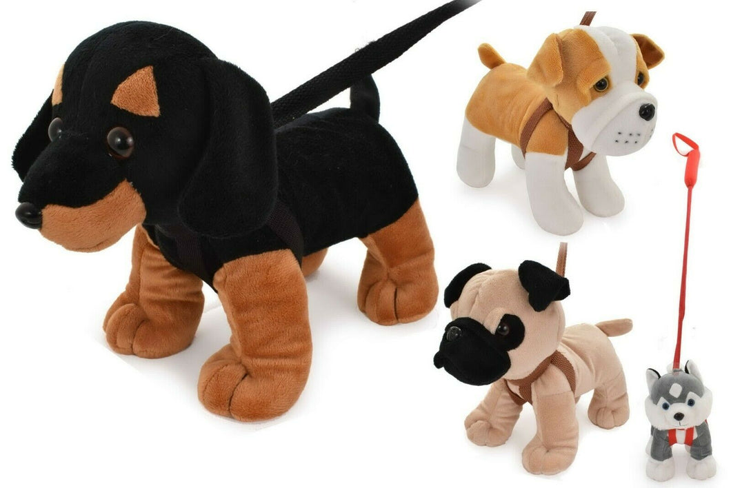 Standing Dogs on Lead Plush Medium Stuffed Teddy Soft Toy Kids Toddler Toy