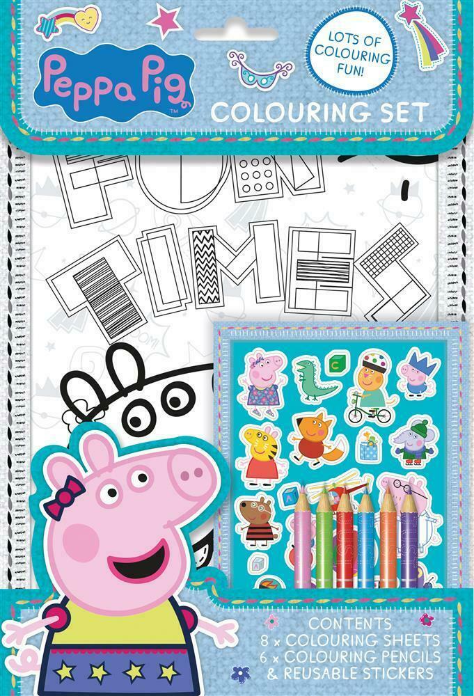 Peppa Pig Colouring Set Art & Craft Pencils & Stickers Travel Activity Book New