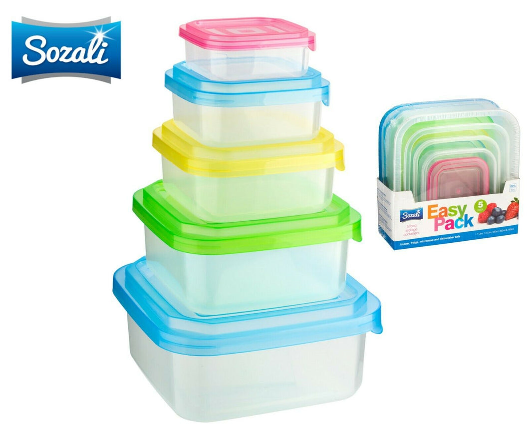 5pc Food Storage Containers Stackable Nestable Square Set Microwave BPA Free UK