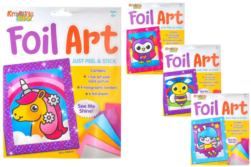 Foil Art Kits - 4 Designs - Unicorn / Fairy / Owl / Bumble Bee - Kids Craft Set