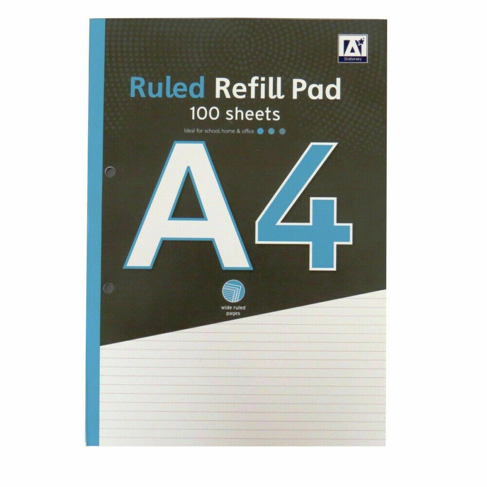 A4 Refill Pad Ruled 200 Pages Margin Lined Writing Note Book Punched Holes