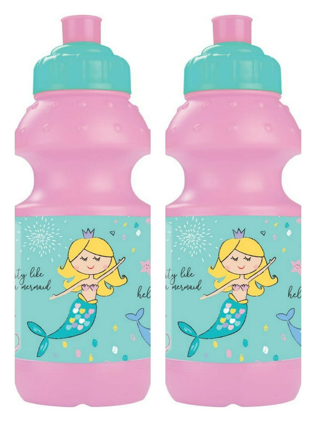 2 x Mermaid Kids School Water Bottle Drinking Children Boys Girls Picnic Camping