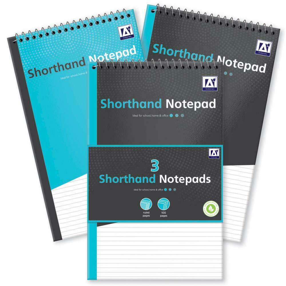 3 Shorthand Notepads Spiral Bound Notebook Pad Ruled White Paper 100 Pages 70gsm