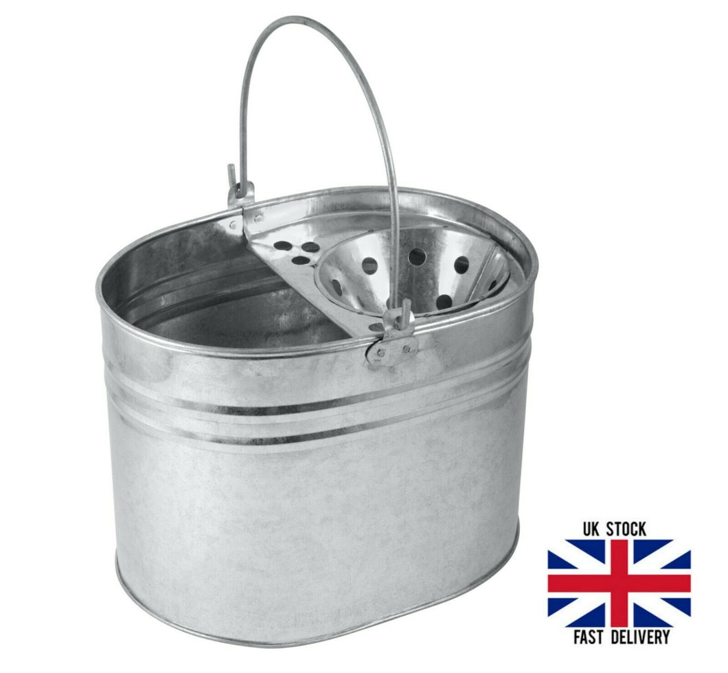 14L Galvanised Mop Bucket with Strong Handle Flooring Cleaning Wipe Good Quality