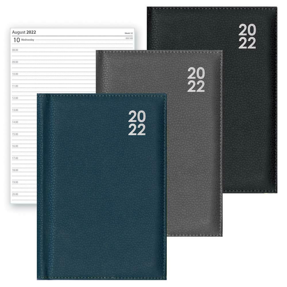 2022 A4 Page a Day Diary Premium Padded Diary Home Office - BLACK / BLUE / GREY