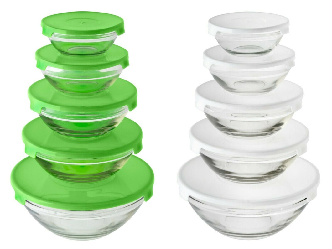 5pc Glass Food Storage Container Kitchen Tableware Bowl Set with Lids Stackable