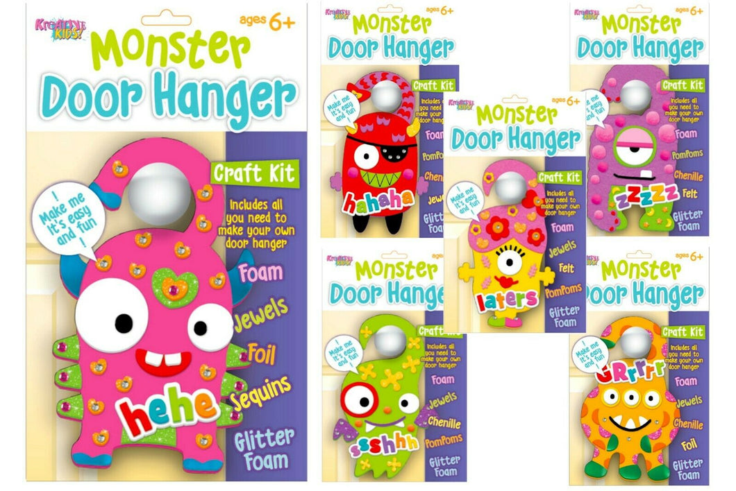 Childrens Craft Kits - Glitter Foam Monster Door Hanger - 6 Designs - Sequins 6+