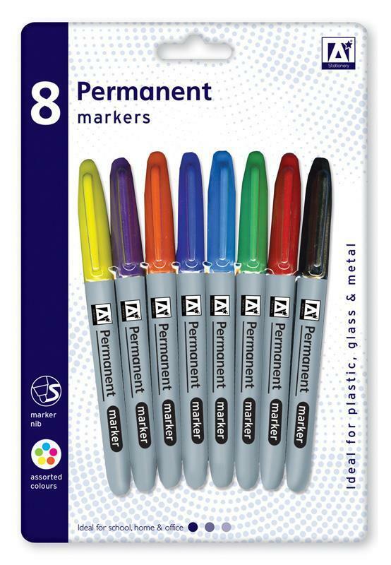 8 Pack Permanent Marker Pens Tip Sharp Bullet Point Multi Assorted Colour Pen