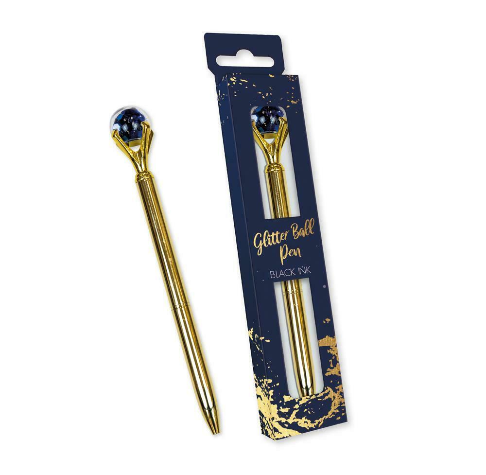 Novelty Glitter Ball Ballpoint Pen Black Ink Gold Metal Pen Stationery Gift Set