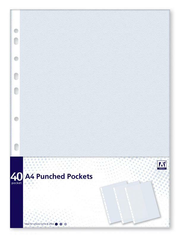 40 x A4 PLASTIC PUNCH PUNCHED POCKETS 45 MICRON FOLDERS FILING WALLETS SLEEVES