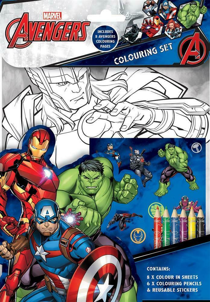 Marvel Avengers Colouring Set Art Craft Pencils & Stickers Travel Activity Book