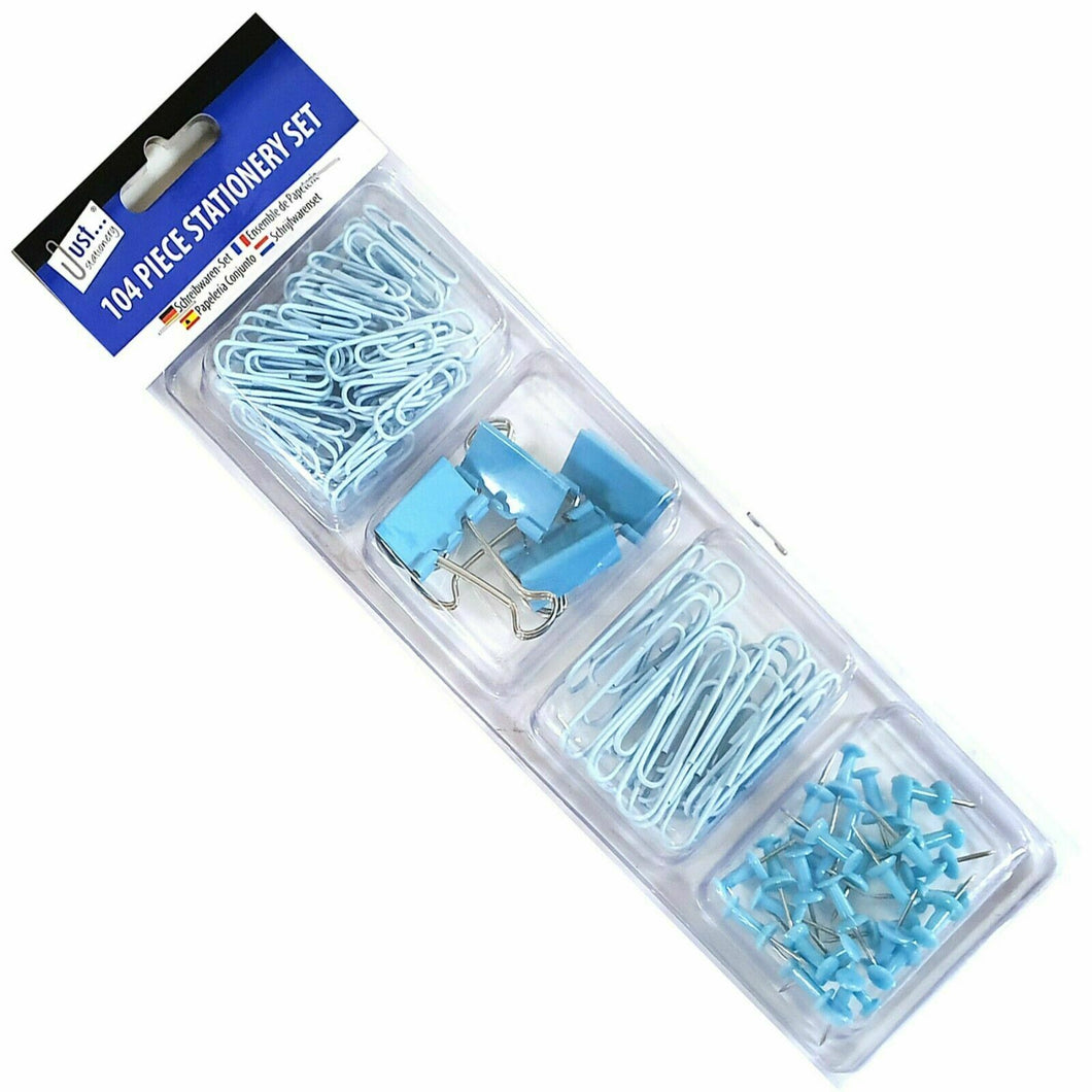 104 Piece Mixed Stationery Set Push Pins Paper Clips Bull Dog Clips Home Office