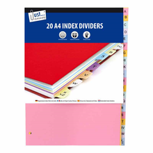 Load image into Gallery viewer, 20 A4 A-Z Index Folder Dividers Ready To Use Ring Binder Files Universal Punched
