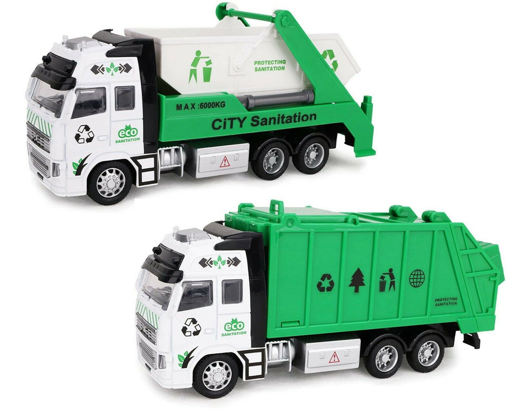 21cm Pull Back Lorry DieCast Friction Powered Kids Garbage Truck Skip Lorry Toy