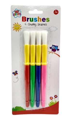 4 x KIDS CHUNKY PAINT BRUSHES Childrens Thick Easy Grip Painting Art Craft Set