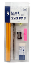 Load image into Gallery viewer, 9 Pc Mixed Stationery Set Pen HB Pencils Eraser Sharpener School Office
