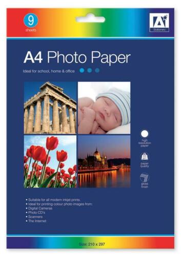 A4 9 Sheets Photo Paper - Glossy Inkjet Premium Quality High Gloss Pictures