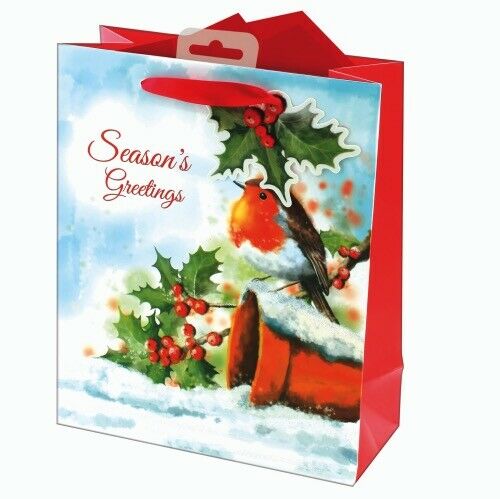 Medium Seasonal Greetings Colourful Robin Christmas Gift Bag With Tissue Paper