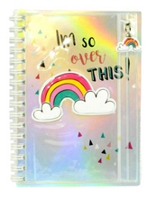 Load image into Gallery viewer, A5 Rainbow Notebook Spiral Bound &#39;&#39;Im So Over This&#39;&#39; Lined PVC Zipper Wallet New
