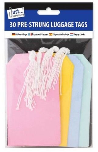 30 x Large Coloured Paper Luggage Label Tags Tie On String Travel Bag Ties