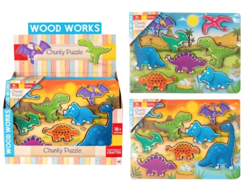 Wood Works 8pc Chunky Dinosaur Puzzle Jigsaw Kids Educational Learning Toy Gift