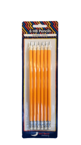 6 x HB Pencils With Eraser Rubber Tip - Drawing Sketch Quality Yellow Pencils