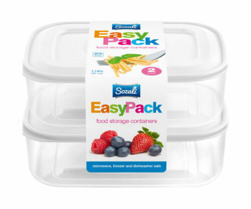 2pk Plastic Food Storage Containers Set With Kids 1L Microwave Freezer Safe