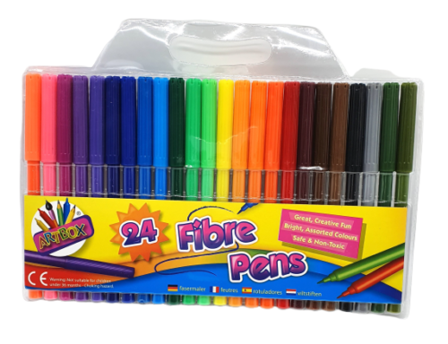 24 x Coloured Felt Tip Pens Set Adult & Kids Childrens Colouring Fine Fibre Pens