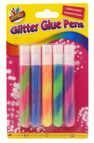 5 Pc Glitter Glue Gel Pens Tubes Assorted Sparkly Colours Kids DIY Art Craft New