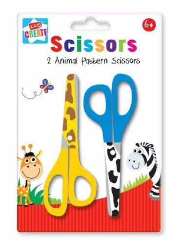 2 x Animal Pattern Childrens Kids Safety Scissors Arts & Craft School 6+